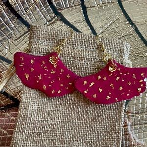 Chic Gold and Red Winged Earrings Earrings handmade with natural leaf ginkgo